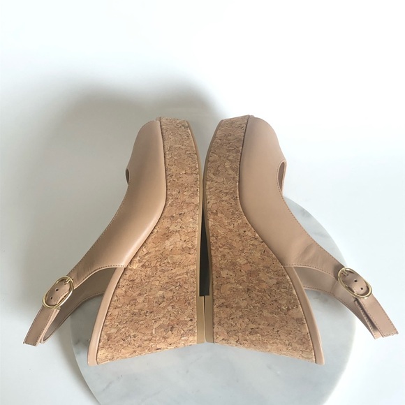 Stuart Weitzman Nude Peep Toe Slingback Wedge Sandals - Picture 12 of 17